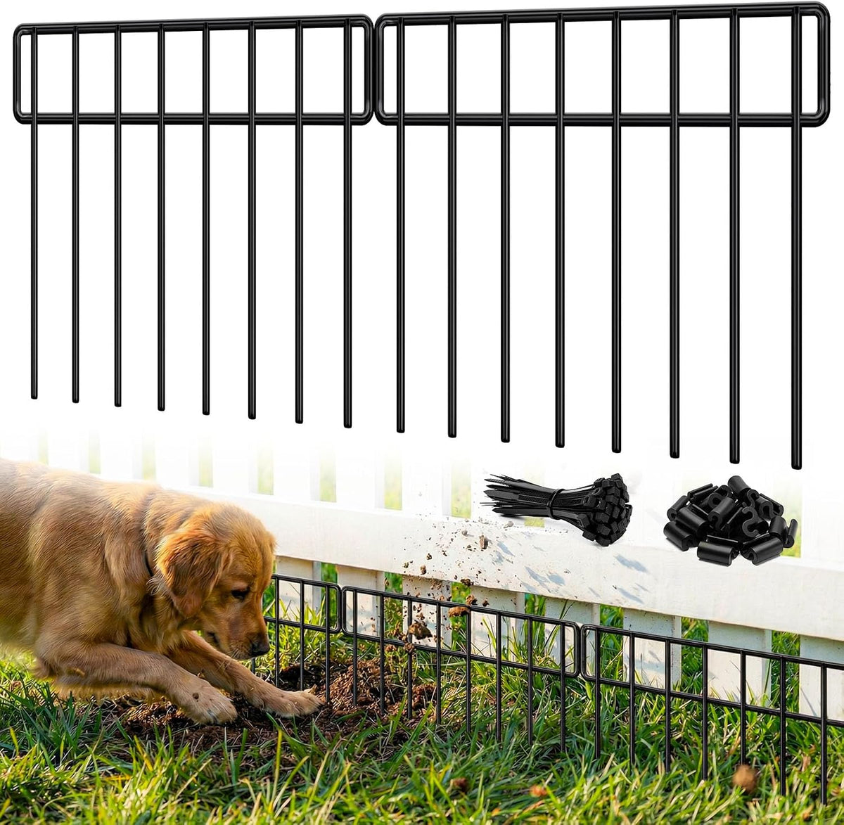 HIHADUUM 20Ft(L) X 13Inch(H) Animal Barrier Fence - 14 Pack Garden Fence Panels, Metal Garden Edging Fence Border No Dig Fencing for Dog Rabbits Ground Stakes Defense and Outdoor Patio Fence Extension