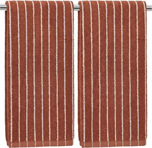 2-Piece Terracotta Striped Hand Towels - Fall Kitchen & Bathroom Towels