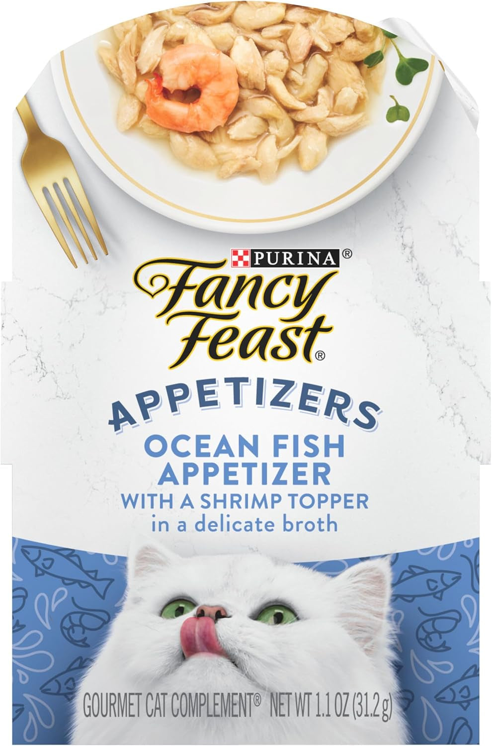 Purina Fancy Feast Lickable Appetizers Grain Free Wet Cat Food Topper Ocean Fish Appetizer with a Shrimp Cat Food Topper - (Pack of 10) 1.1 Oz. Trays