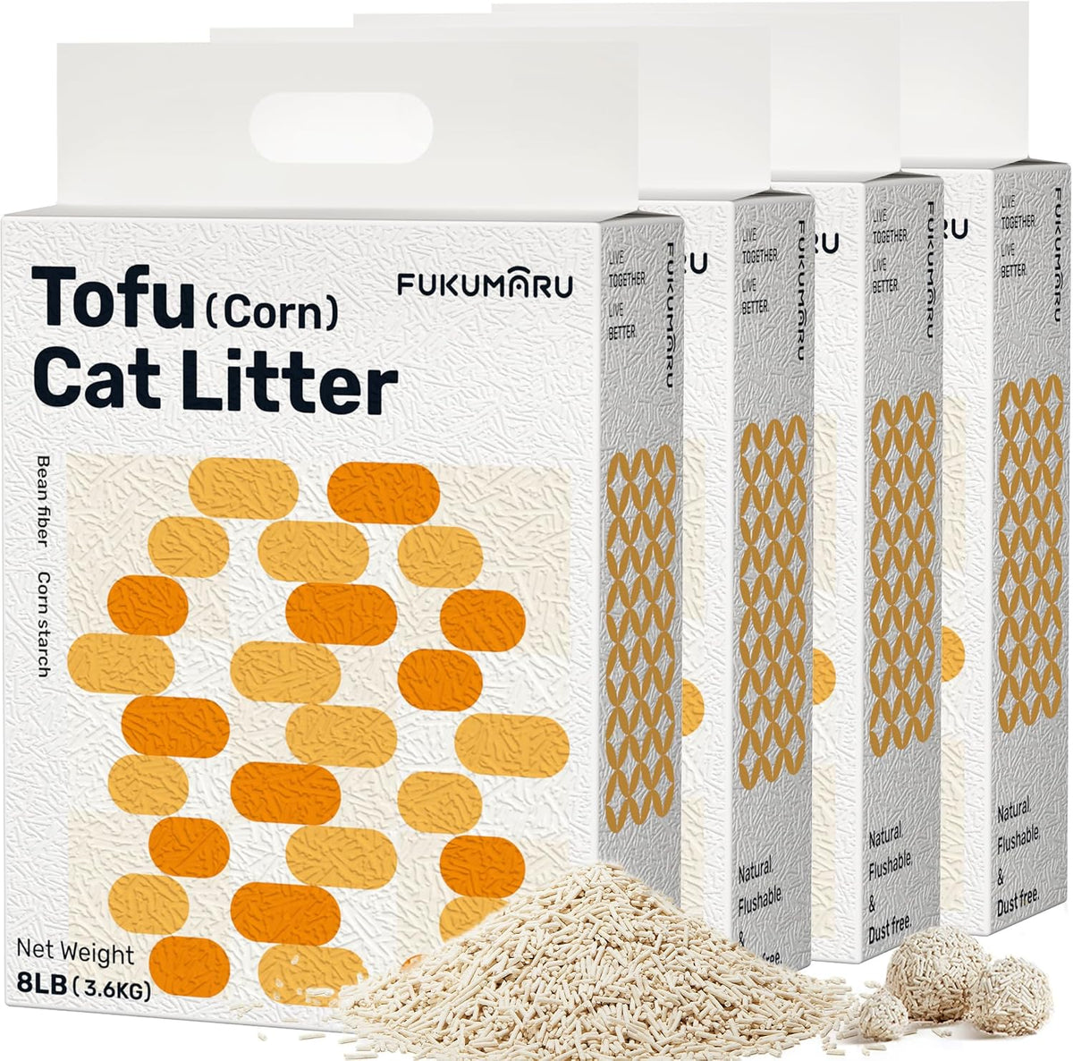 FUKUMARU Tofu Cat Litter, Soybean Fiber & Corn Starch Pellets, 32Lb