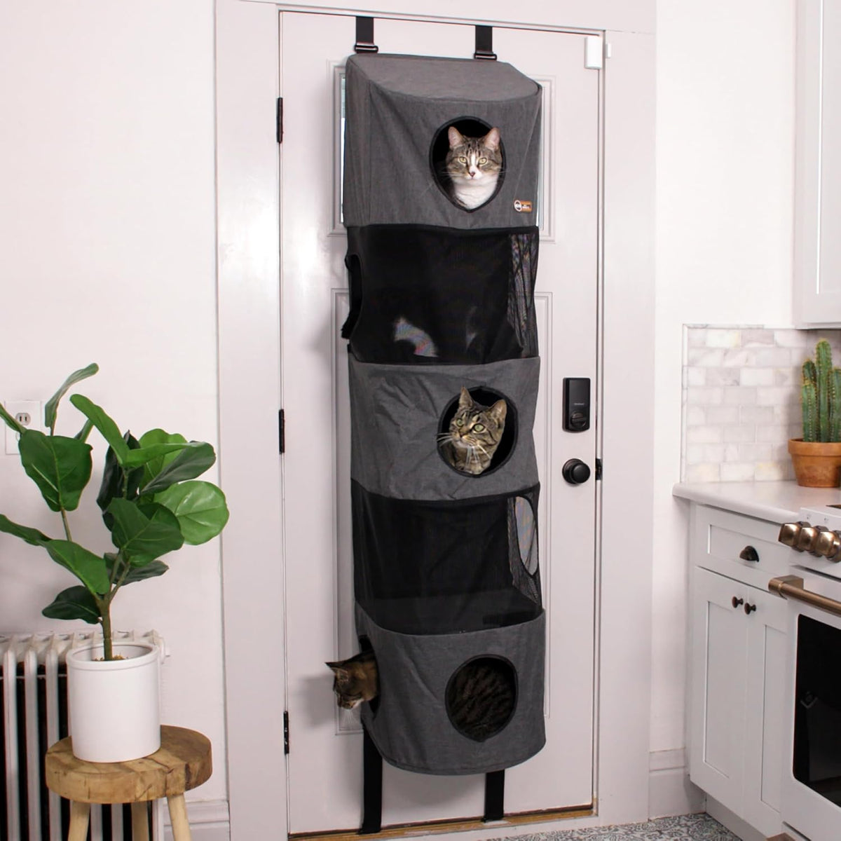 K&H Door Cat Tree, Hangin Condo 5 Level Mounted - Gray, Fits Doors <80In H