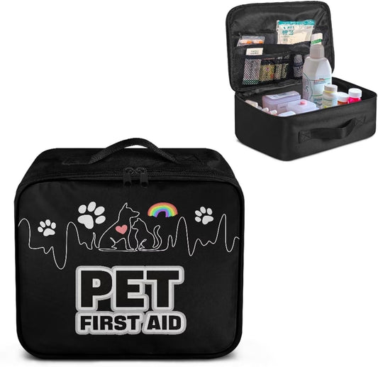 First Aid Case Empty Pet Heartbeat Pattern Veterinary Medic Bag for Animal Clinics and Pet Owners Includes Secure Zipper Compartments Breathable Mesh Panels Soft Lining Washable Material