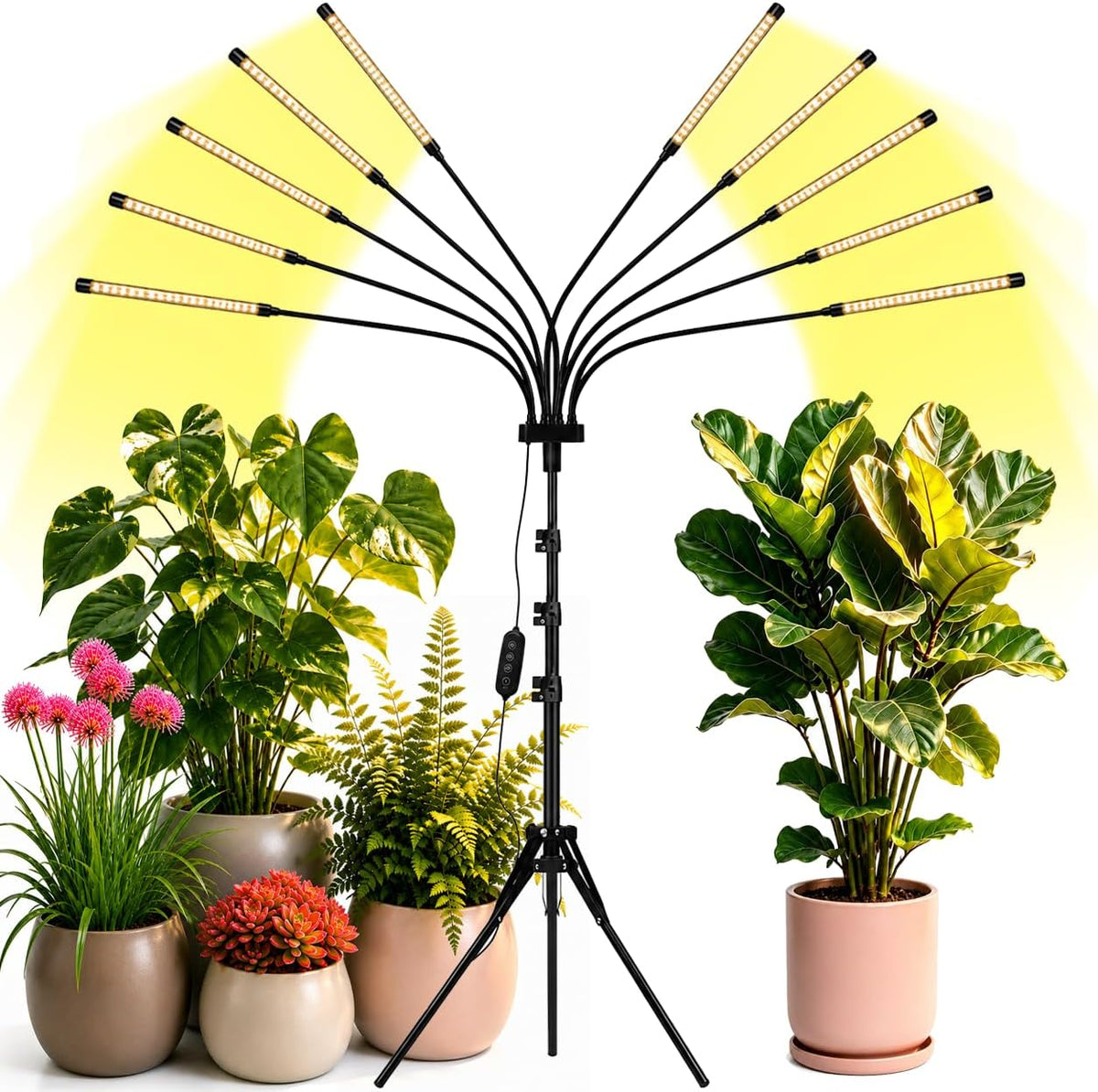 Grow Lights for Indoor Plants [ 10 In1 ] 500 Leds, Full Spectrum Grow Light for Indoor Growing with Tripod Stand, Auto On/Off Timing 4/8/12H, Plant Grow Lights Indoor.