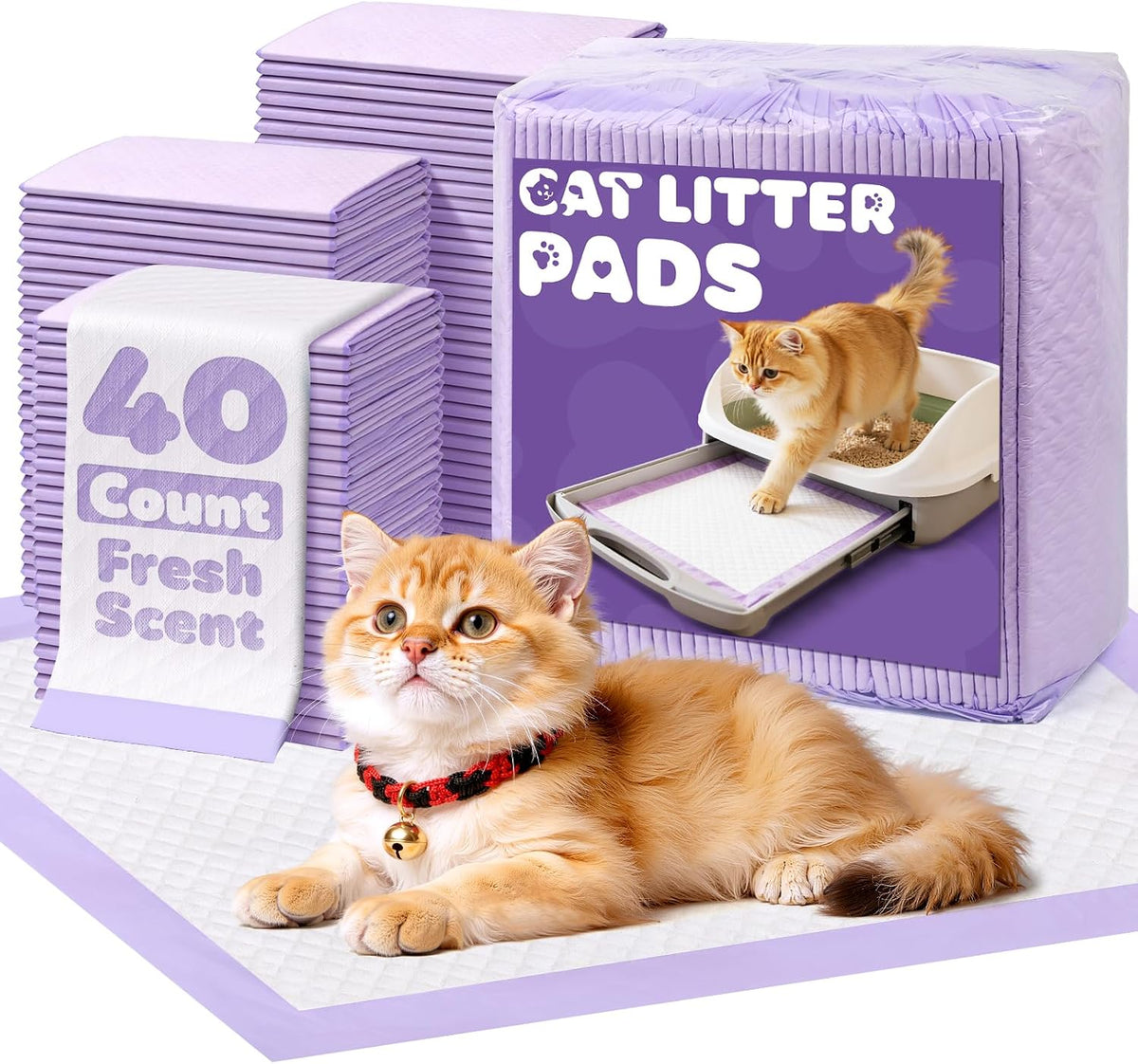 Powools Cat Pee Pads, 900G Absorbency, 12 X 17.5", 40 Count, Fresh Scent