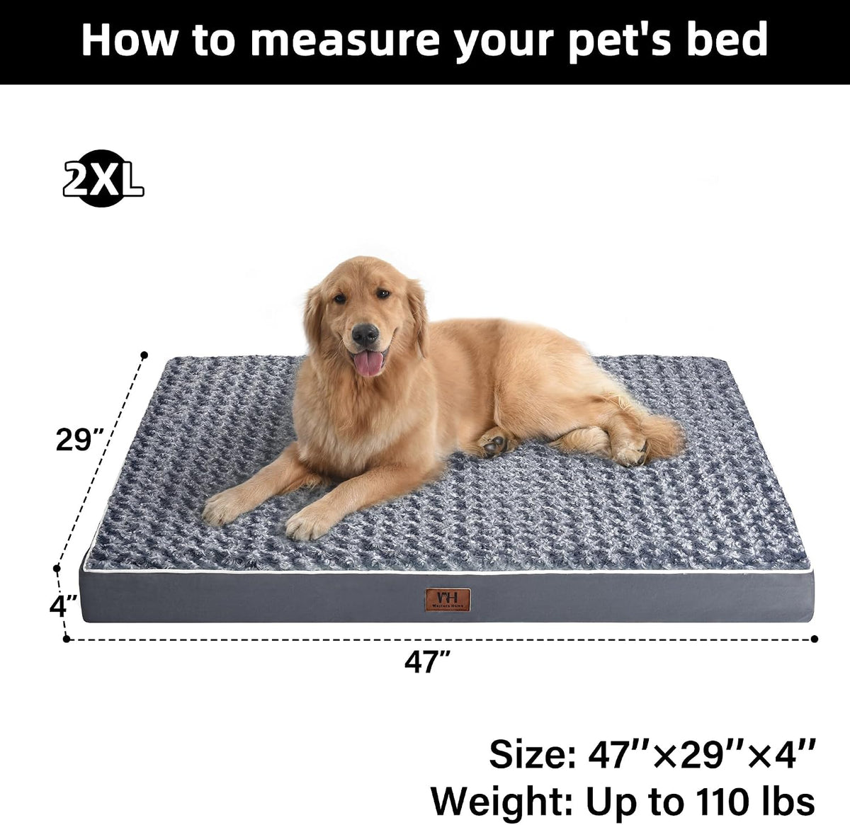WESTERN HOME WH Orthopedic XXL Dog Bed for Jumbo Dog Washable Pet Bed, 47In