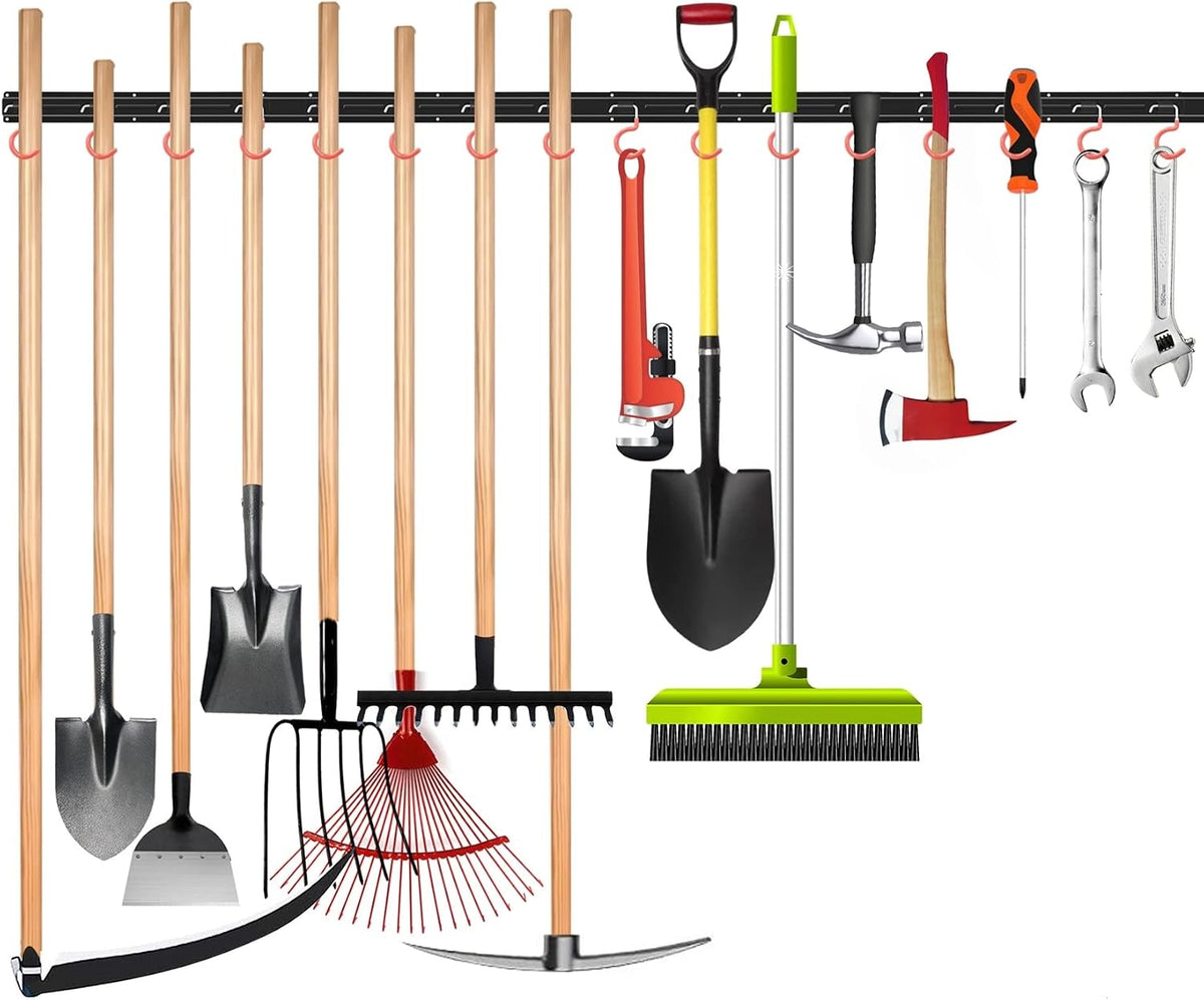 WALMANN All Metal 64 Inch Wall Mount Garden Tool Organizer for Garage