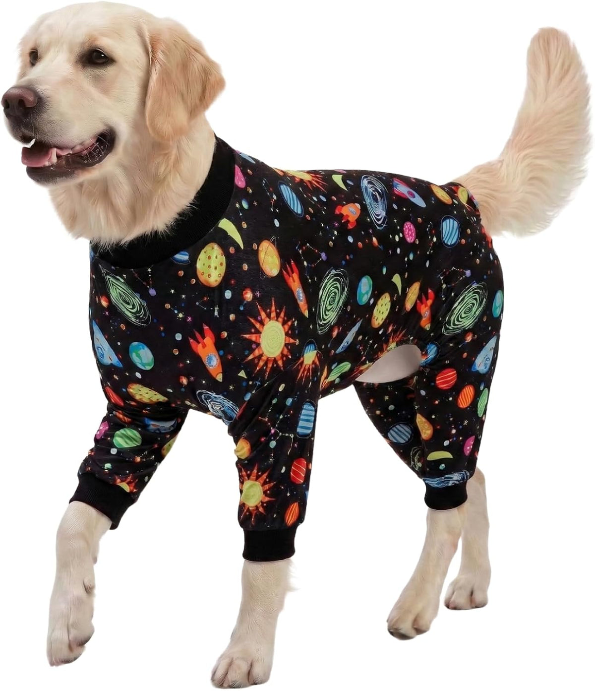 Lovinpet Pajamas for Large Dogs, Big Dogs Onesies, Big Dog Pajamas, Post Surgery, Wound Care, Lightweight Stretchy Fabric, Interstellar Black Print, Dog Jumpsuit, anti Licking, Pet Pj'S, 2XL
