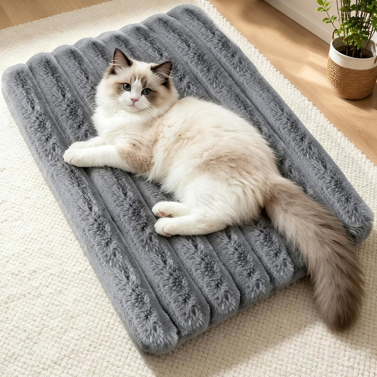 Cat Bed for Indoor Cats Self Warming Plush Dog Mat 23.6"X15.7" Grey