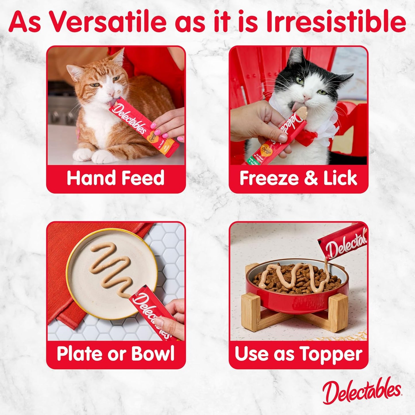 Delectables Squeeze up Non-Seafood Variety Pack, Creamy Squeezable Puree, Lickable Wet Cat Treats, Grain Free, No Added Fillers, No By-Products, No Added Preservatives, 0.5 Ounces Tube, 54 Tubes Total