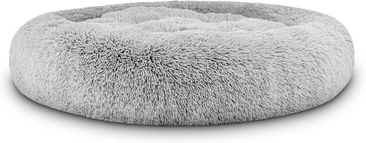 The Dog’S Bed Replacement Zip Cover for Calming Plush Donut Dog Bed, Silver Grey Fur, XL