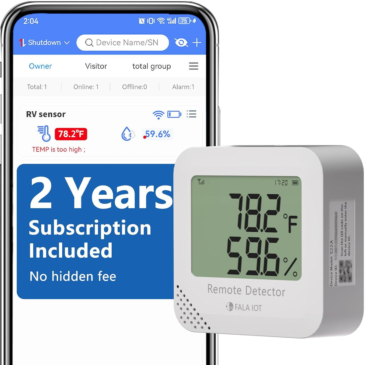 4G RV Pet Monitor, Remote Cellular Temperature & Humidity Sensor