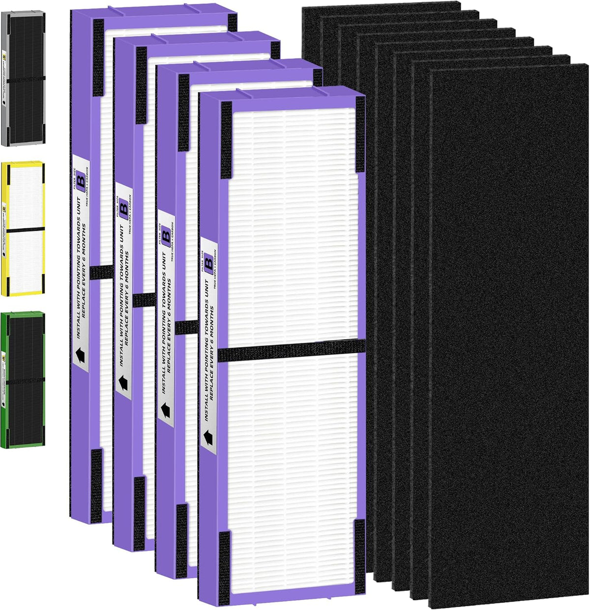 FLT4850PT HEPA Filter B Pet Replacement Compatible with G-Guardian Air Purifier AC4825 AC4825E AC4850PT AC4300 AC4800 AC4900 AC4850,4 H13 True HEPA Filters & 8 Activated Carbon Pre-Filters,#Flt4825