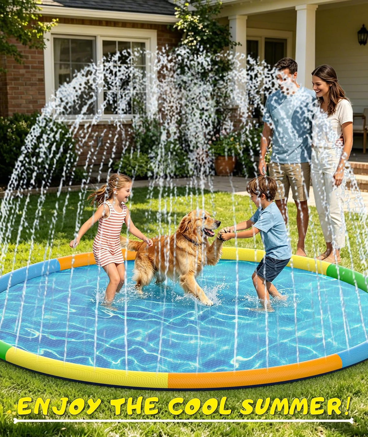 EPN Splash Pad for Kids and Dogs, Thick PVC Outdoor Sprinkler Mat, 13 Ft