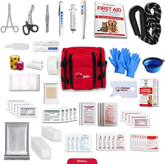 Petvet Medic Dog First Aid Kit, Small Pet First Aid Kit for Dogs and Cats with Thermometer & Bandages, 90-Piece Veterinary-Approved Pet Emergency Kit for Travel, Hiking & Home with Storage Bag