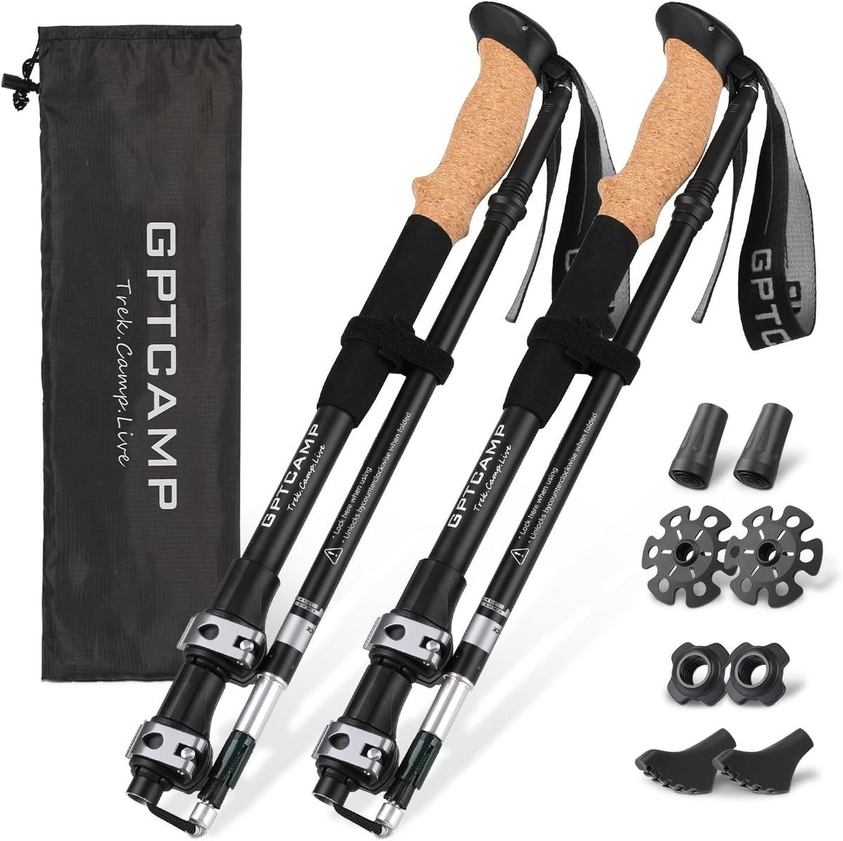 GPTCAMP Collapsible Hiking Trekking Poles with Cork EVA Grips