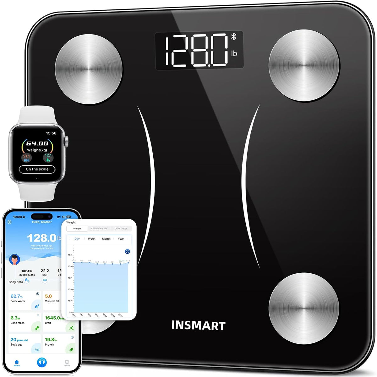 INSMART Smart Scale for Body Weight, 0.1Lb High Accuracy, 24 Metrics