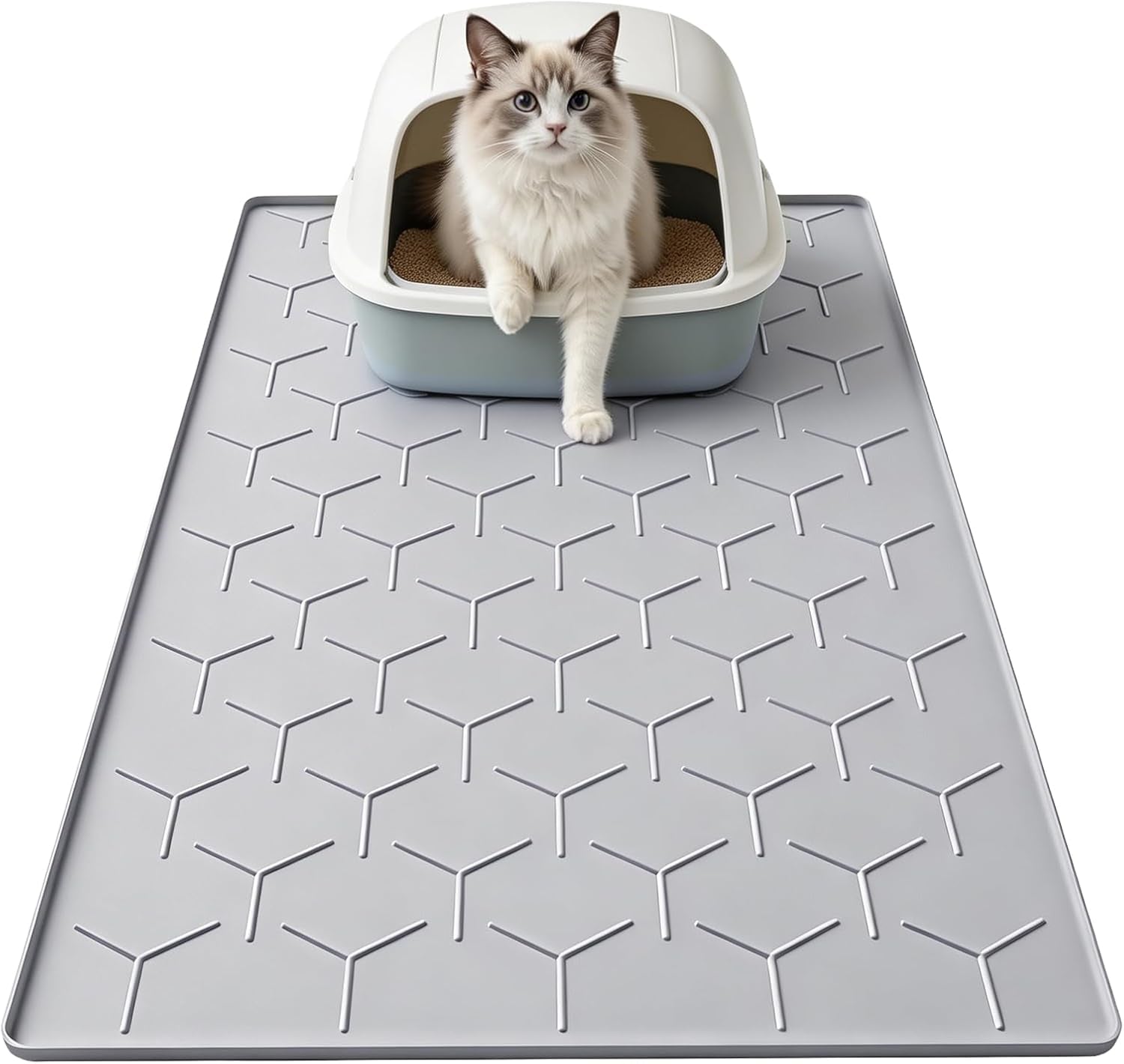 Garoopion Cat Mat for Litter Box, Large 34.05×22.5 Inch Cat Litter Mat, Waterproof Silicone Pad for Floor, Gray