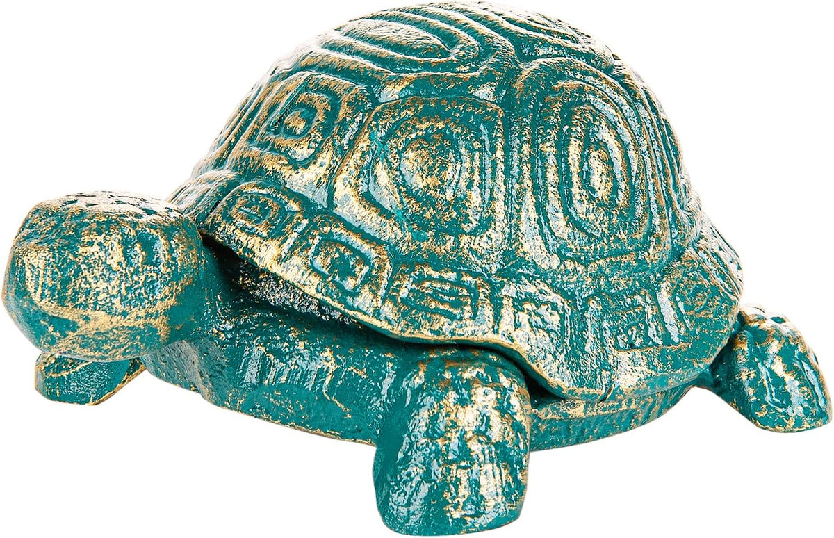 Sungmor Cast Iron Turtle Key Hider – Heavy Duty Indoor Outdoor Spare Key Holder & Garden Decor, Antique Green Small Animal Statue for Porch, Shelf, Patio