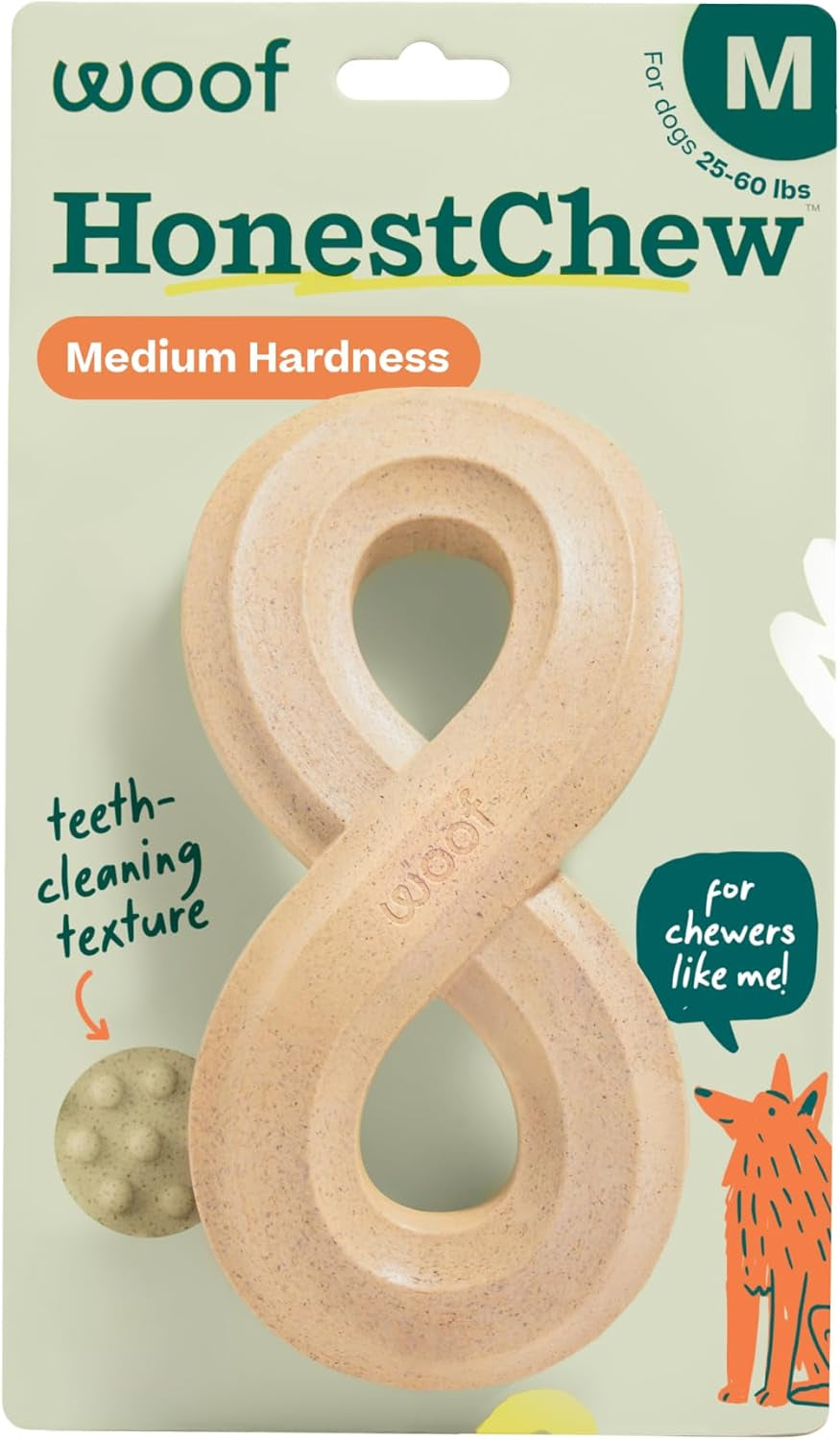 WOOF Honestchew Dog Toy Infinity - Durable Dog Chews - Made with Natural, Plant-Based Ingredients - Splinter-Resistant - Safer than Dog Bones - Medium