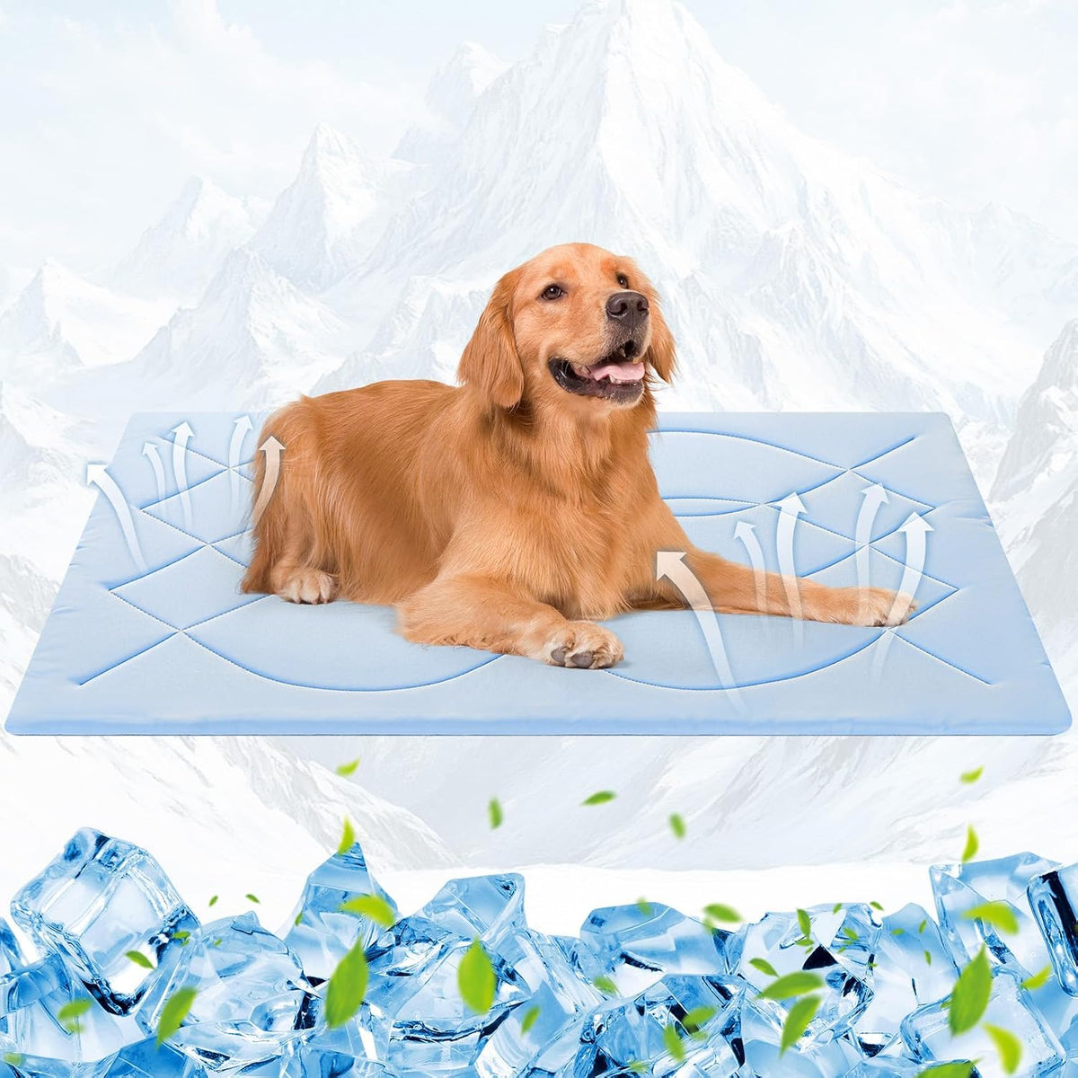 Q-Max>0.4 Dog Cooling Mat (Cool&Warm), 48''×28'', L, Blue+Grey