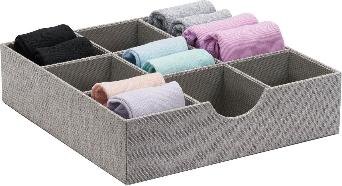 Household Essentials Grey 728-1 Deep 9 Section Drawer Organizer Box for Storage 12 in X 3.13