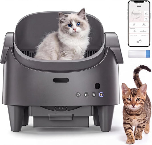 Automatic Cat Litter Box, Self-Cleaning Cat Litter Box with Open-Top Design, 15-Layer Safety Protection & Smart App Control, Adjustable Entry Height, Large Capacity Sealed Waste Bin for Multi-Cats