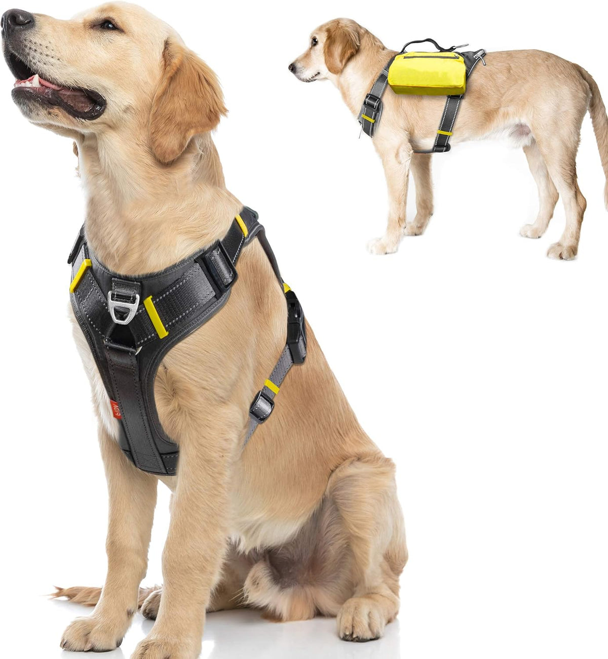 Fida Dog Harness, No-Pull Pet Vest with Saddle Bags Backpack, Black
