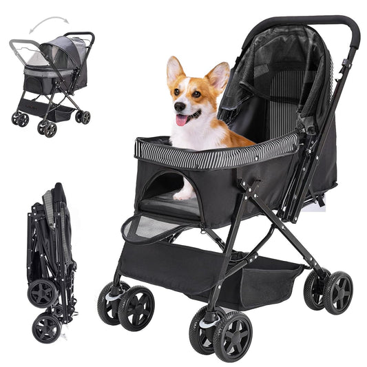 Pet Stroller with Reversible Handle for Dogs, up to 44 Lb, Black