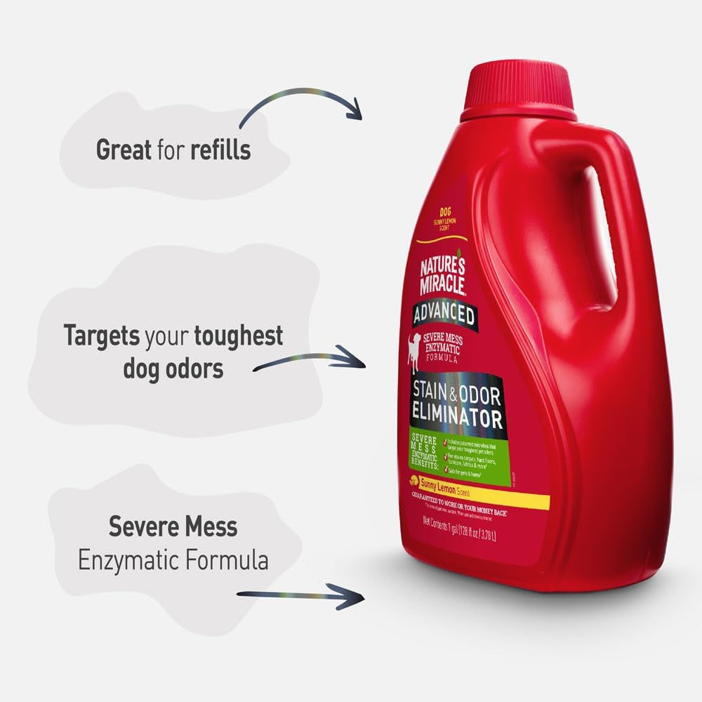 Nature’S Miracle Advanced Stain & Odor Eliminator, Sunny Lemon Scent, Severe Mess Enzymatic Formula for Tough Pet Messes, 1 Gallon
