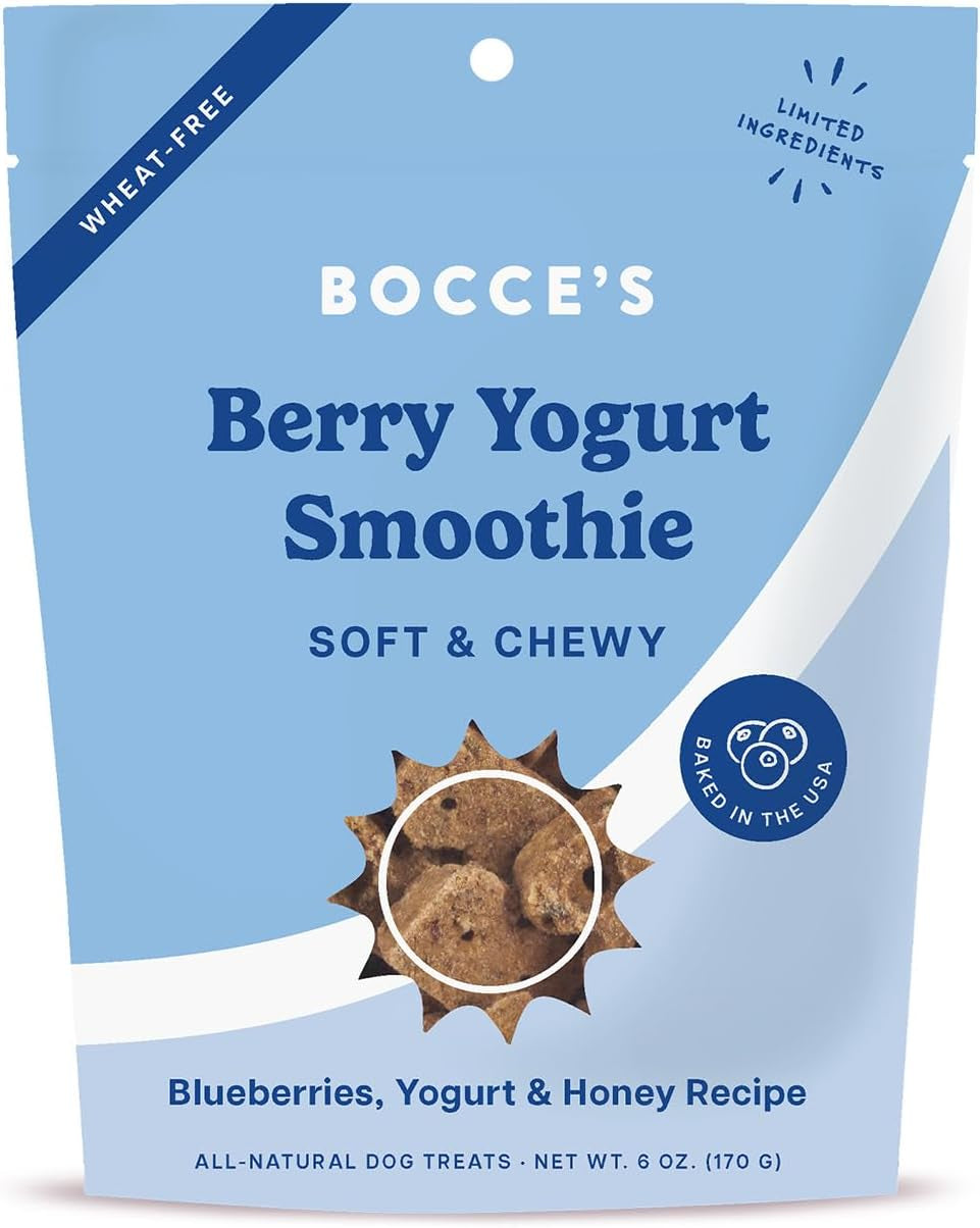 Bocce'S Bakery Berry Smoothie Wellness Treats for Dogs, Wheat-Free Everyday Dog Treats, Made with Real Ingredients, Baked in the USA, Natural Soft & Chewy Cookies, 6 Oz