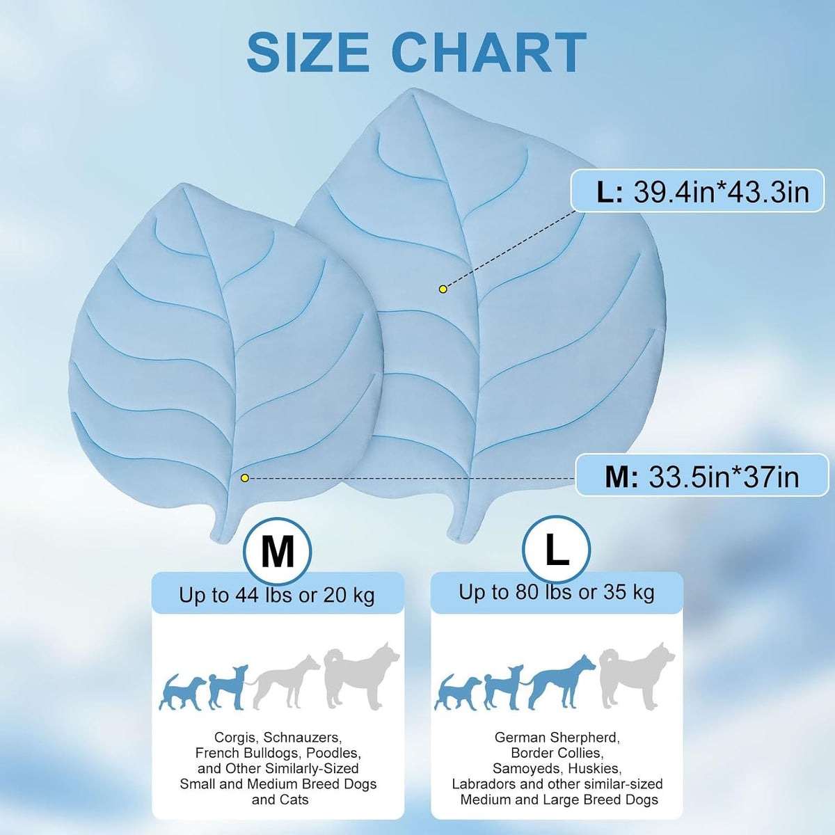 BEAUTYZOO Cooling Mat for Dogs & Cats, Dog Cooling Mat Q-Max>0.4, Double-Sided Pet Cool Pads for Summer, Crate, Kennel, Waterproof Outdoor Cooling Bed, Non-Gel Washable Chill Mats 37"X34" Leaf Shaped