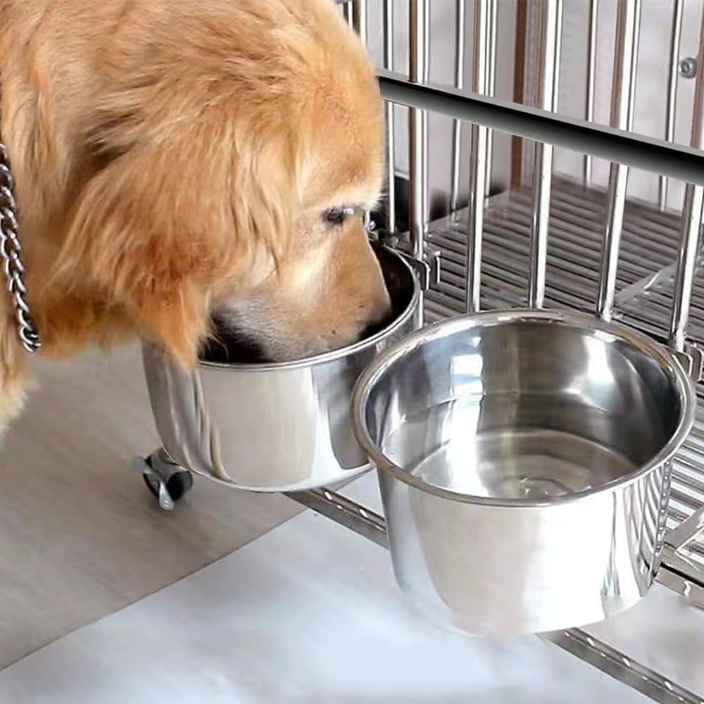 2 Pack Large Dog Water Food Bowls, Dog Crate Water Bowl No Spill, Water Bowl for Crate Cage Accessories, Kennel Water Bowls Hanging, Stainless Steel Dogs Bowls Dish Coop Cup for Large Medium Breeds