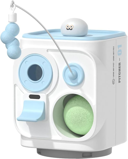 Pet Robot Accessory: 3-In-1 Feather Teaser, Ball Launcher & Treat Dispenser for Cats & Dogs, Blue