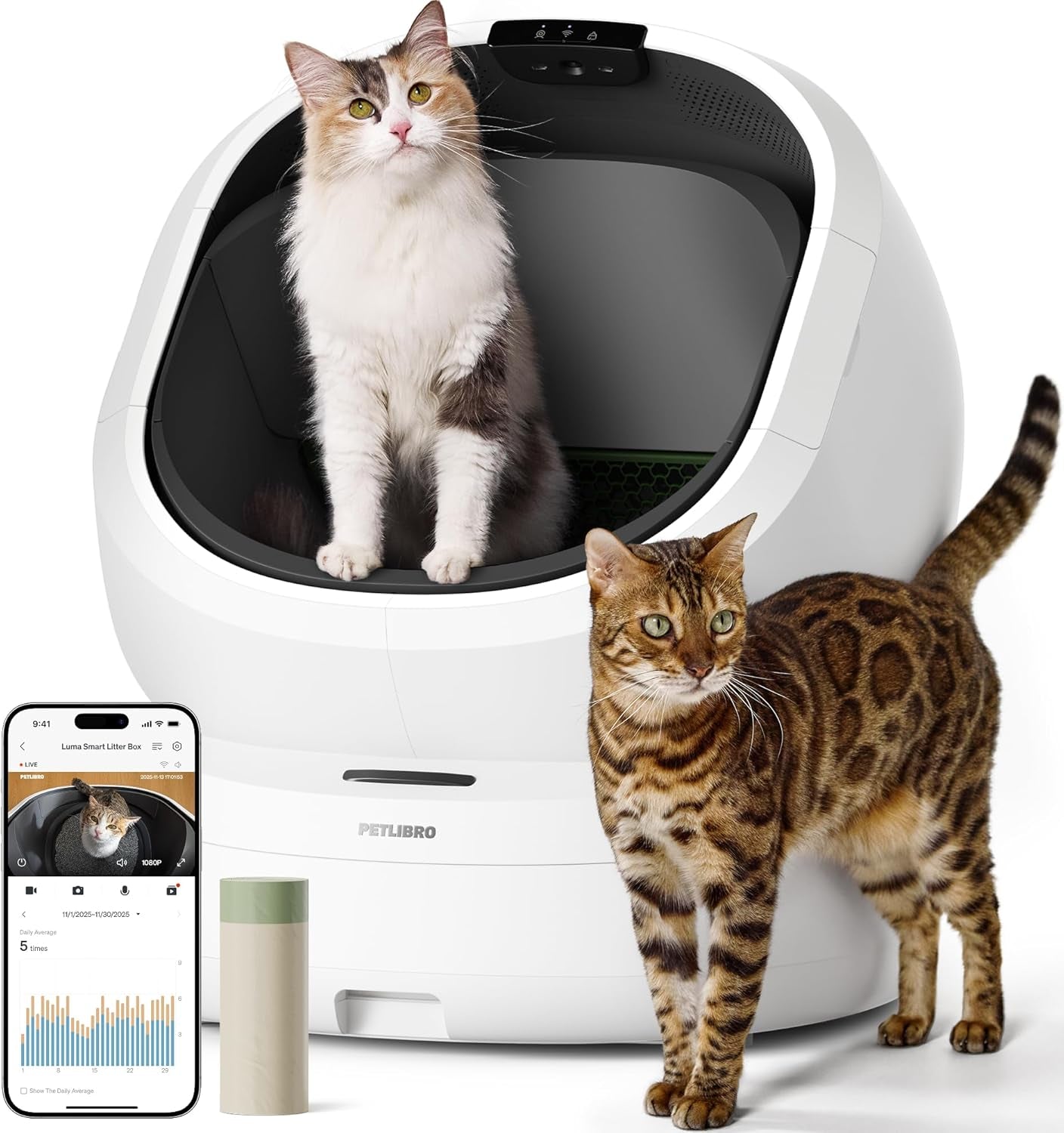 PETLIBRO Automatic Litter Box with Ai-Camera Waste Analysis, Auto Odor-Control Self Cleaning Litter Box, Large Open-Top Luma Smart Litterbox with Multi-Cats Recognition, Usage Tracking, Safety Sensors