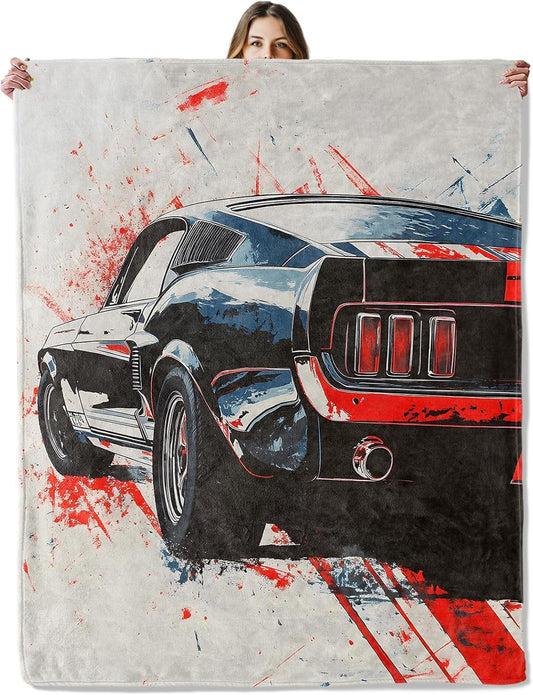 Muscle Car Throw Blanket for Girls Boys Kids Adults, 50X60 In, Cozy Flannel Blanket for Bedroom, Camping, Couch, Room Decor, Fuzzy Warm Soft Gifts