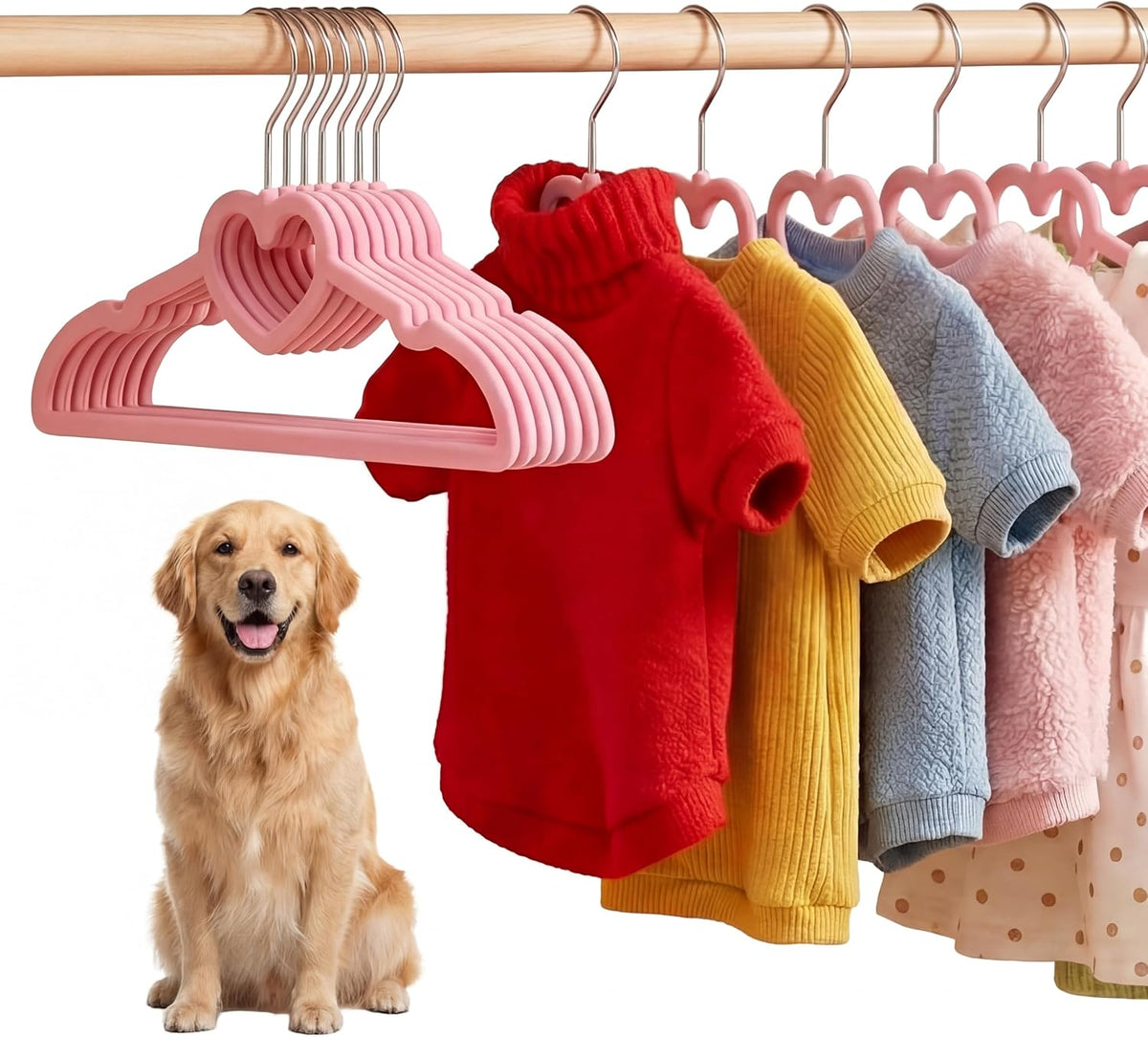 12 Pcs Pet Hangers 13'' Non-Slip Velvet Metal Hooks,Pink