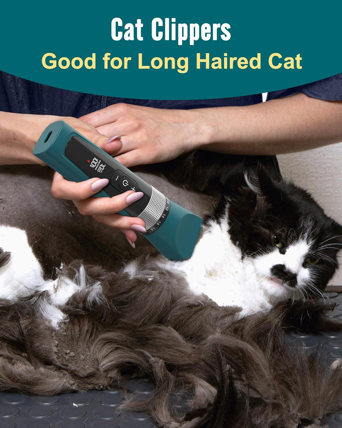 Oneisall Cat Clippers for Matted Hair, 5-Speed Quiet Cat Grooming Kit, Cordless Pet Shaver for Long Hair,Waterproof Pet Hair Trimmer, Pet Clippers for Cats(Green)