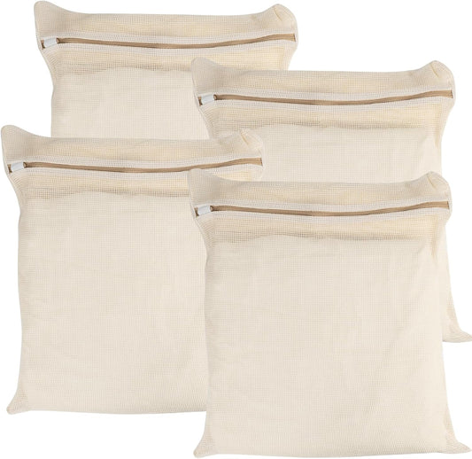 4-Piece Large Durable Organic Cotton Mesh Laundry Bags with Sturdy Zippers and Breathable Mesh Are Delicate Laundry Bags for Underwear, Clothes, Pants and Socks