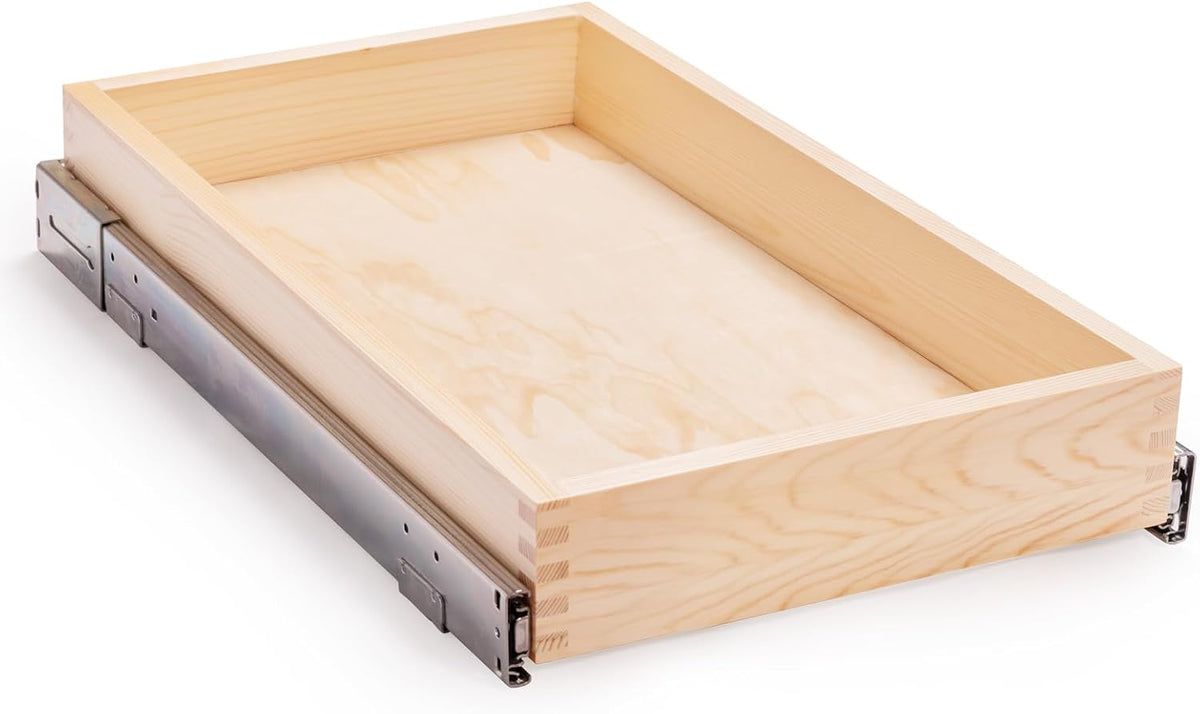 Mulush 13”W X 21”D X 3”H Soft Close Slide Out Wood Drawer Organizer for Kitchen, (Cabinet Opening Width>14.5 Inches for Bottom Assembly, Width= 14 Inches for Side Assembly)