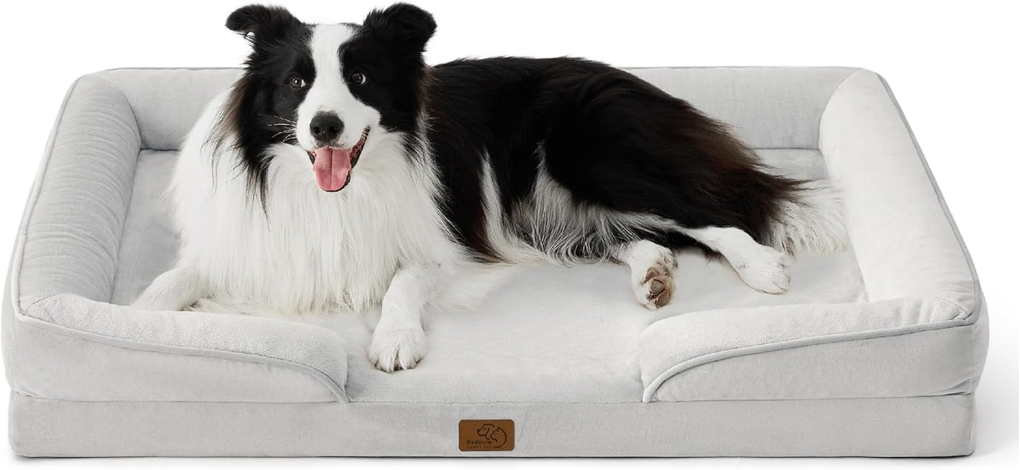Bedsure Orthopedic Dog Beds Large Sized Dog - Washable Large Dog Cat Bed Waterproof, Comfort Dogs Couch Sofa with Washable Removable Cover, Pet Bed with Nonskid Bottom, Light Grey, 35"