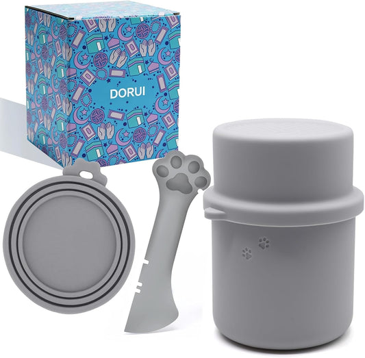 Original Canned Dog Food Storage Container | Wet Food Can Opener Spoon | Silicone Pet Can Lid | BPA Free, Airtight, Dishwasher & Freezer Safe(Grey)