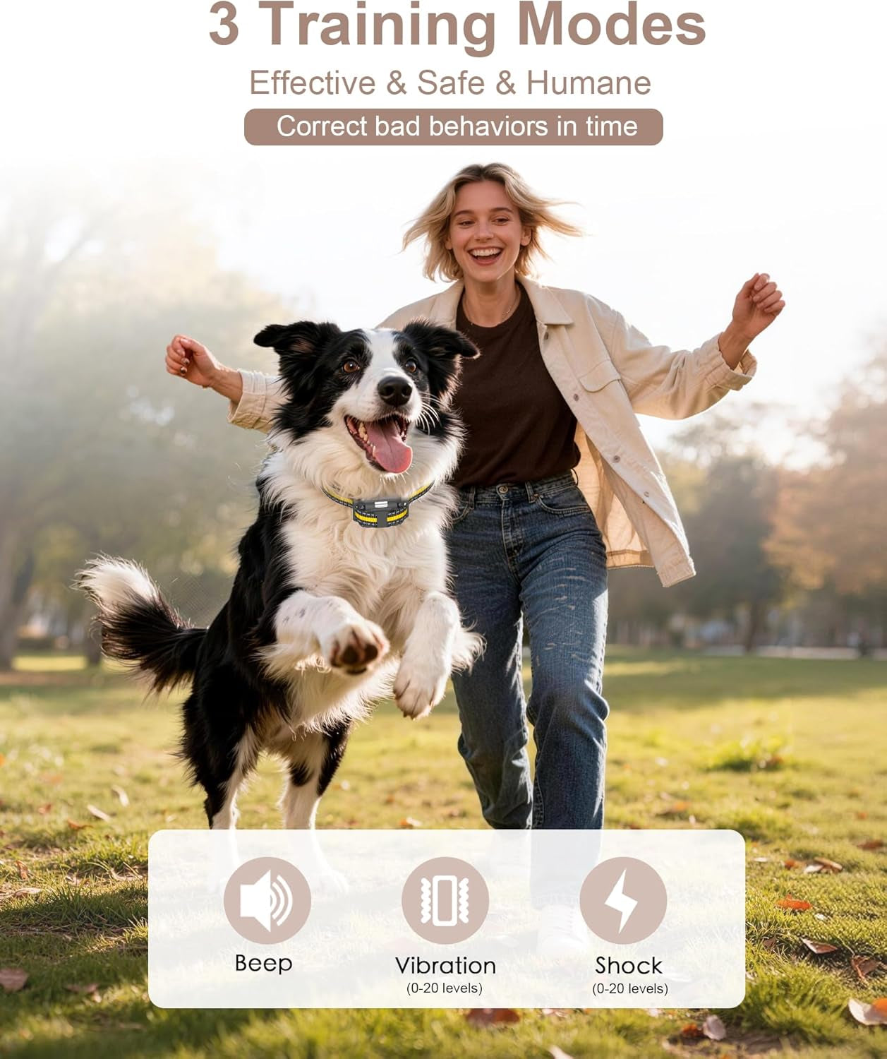 Dog Shock Collar with Remote Control for Small Medium Large Dogs, 3300FT Waterproof Rechargeable Dog Training Collar with 20 Adjustable Shock & Vibration Levels, Beep, LED Light & Safety Lock