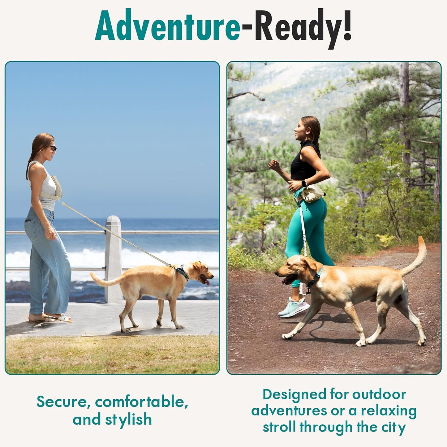 Hands Free Dog Leash with Dog Treat Pouch - Stylish & Trendy Waist Leash for Dog Walking - Wear around the Waist or Crossbody - Durable & Detachable - Shock Absorbing - Waste Bag Dispenser