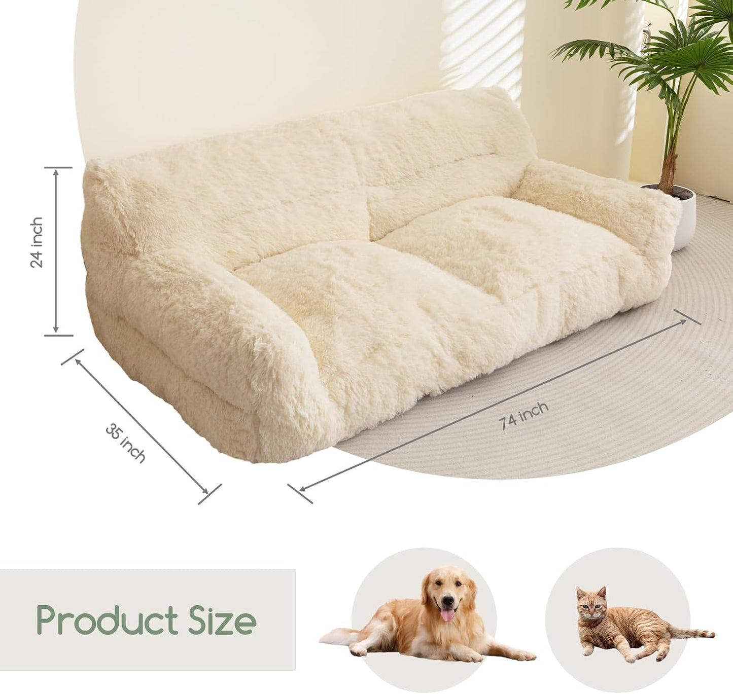 HIGOGOGO Giant Human Dog Sofa Bed, Big Comfy Floor Sofa Couch for Pet Families with Foam Chunk Supportive Mat, Fluffy Faux Fur Orthopedic Dog Bed for Human, XXXL Size, Beige