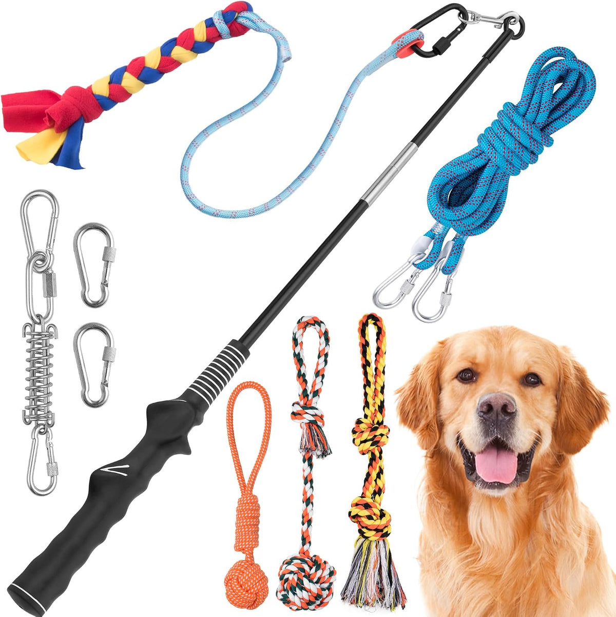 YES4QUALITY Dog Flirt Pole & Outdoor Bungee Hanging Toy Bundle