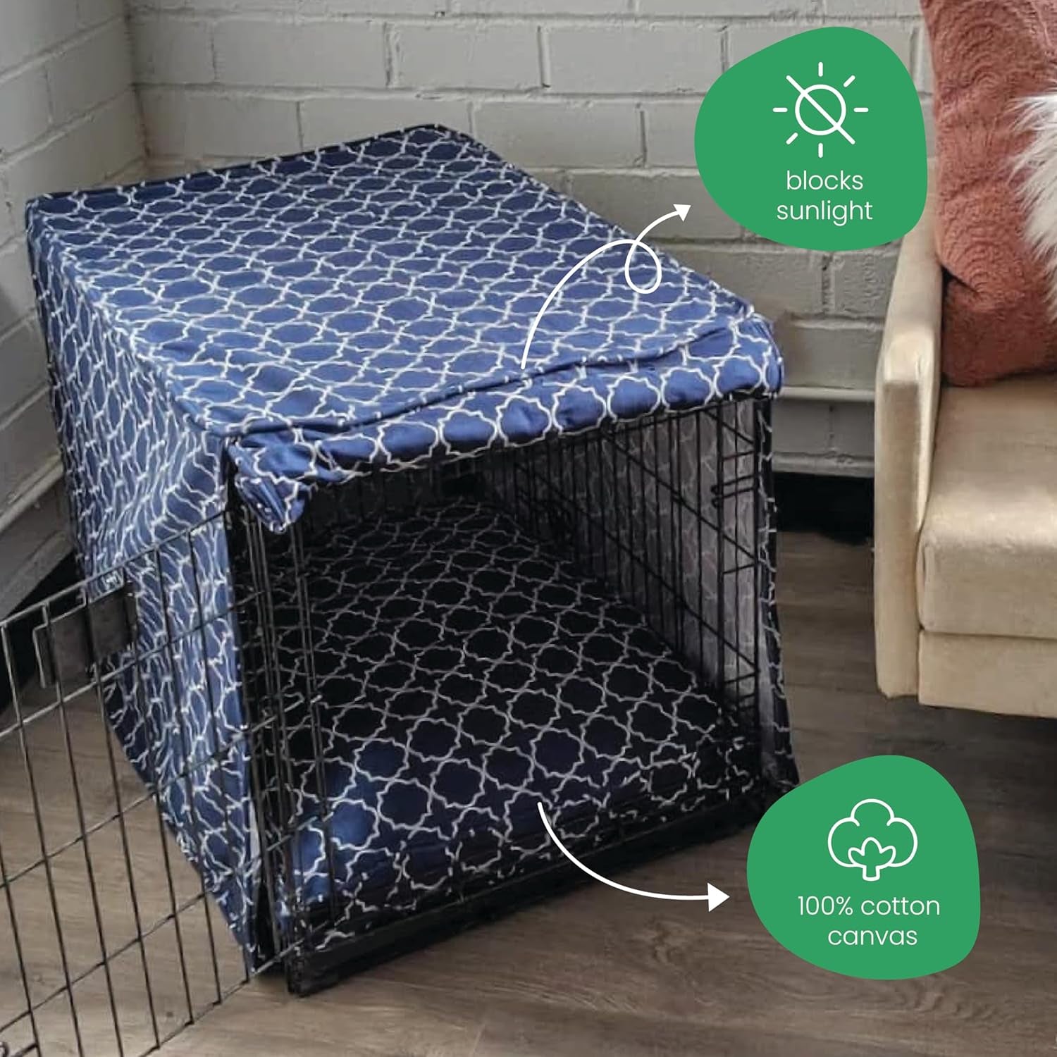 Molly Mutt Romeo & Juliet Dog Crate Cover, 100% Cotton Canvas Cover with 2 Roll-Up Panels, Ideal for Dog or Cat Crate, Durable, Washable, and Free of Harmful Chemicals, 24" X 18" X 21"
