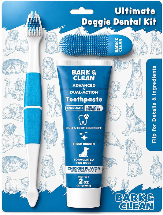 Tooth Brushing Kit with Dog Toothpaste, Dog Toothbrush, and Finger Brush