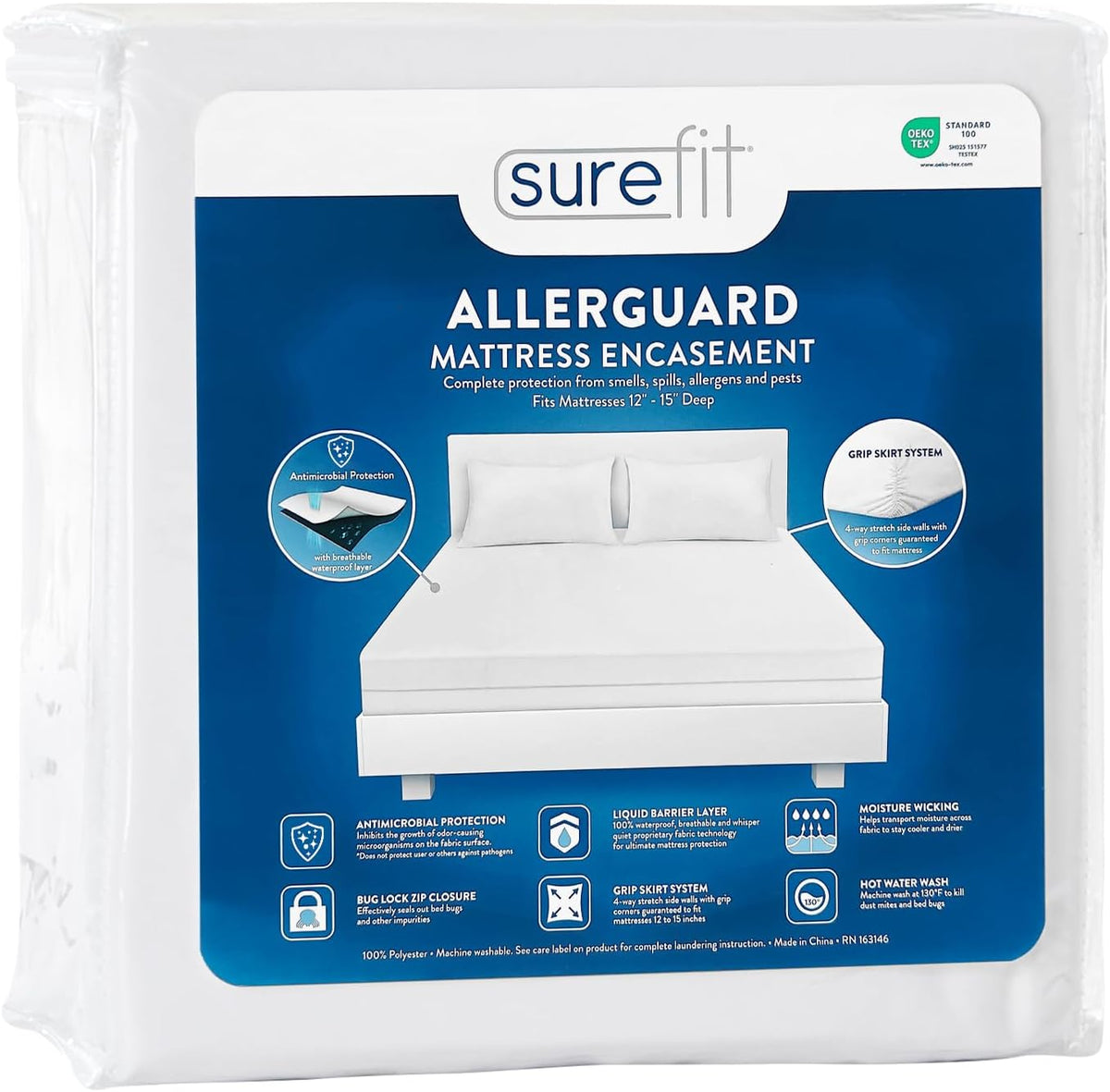 Surefit Queen Size Mattress Protector, Zippered Encasement,100% Waterproof
