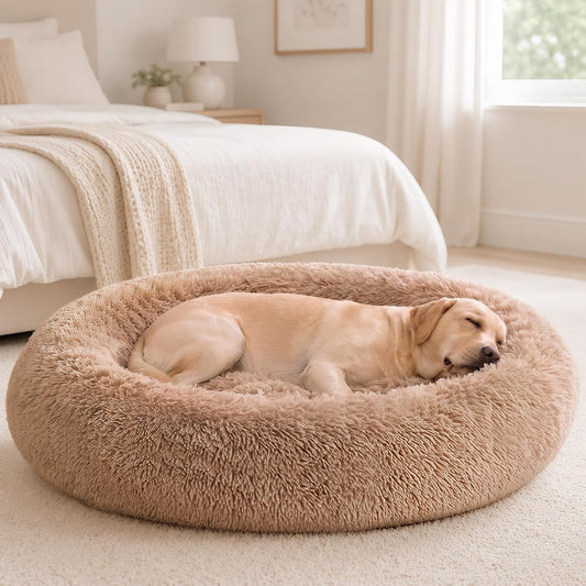 Sweetcrispy Large Dog Bed for Indoor, Calming Donut Bed for Dogs and Cats
