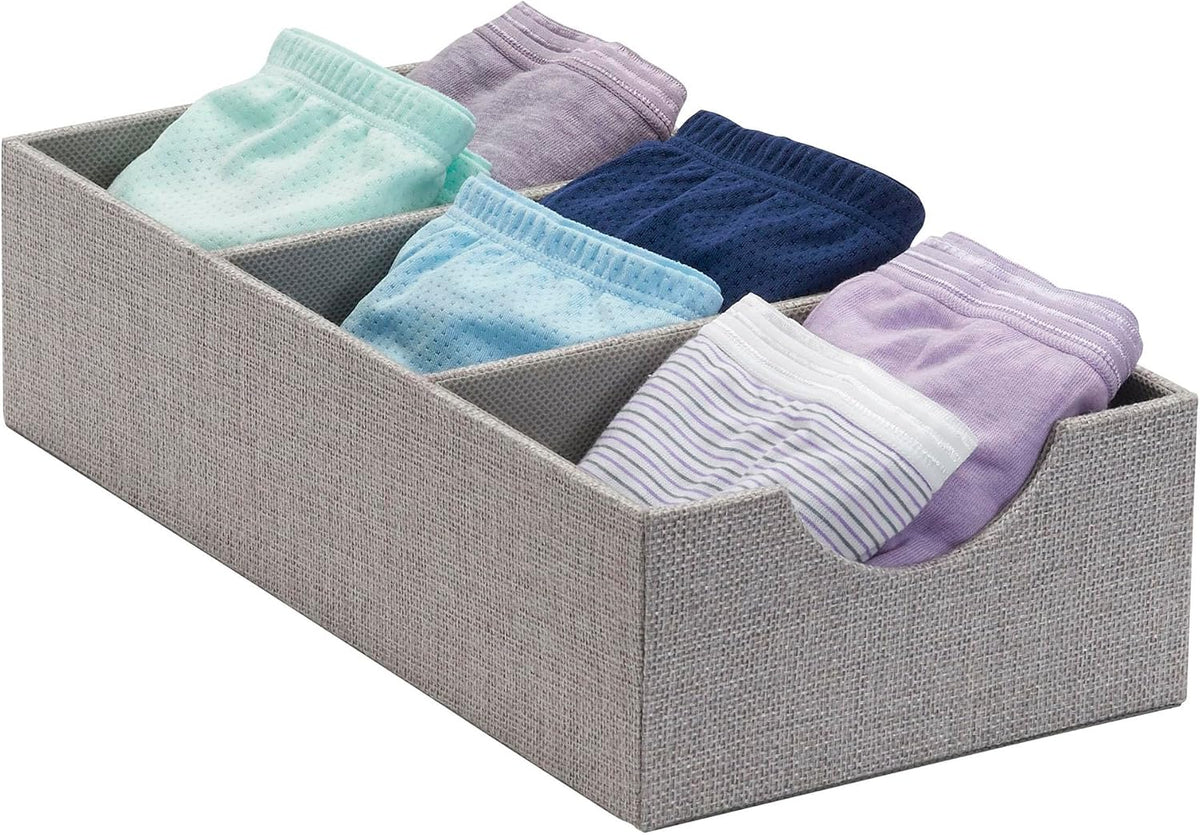 Household Essentials Grey 727-1 Deep 3 Section Drawer Organizer Box for Storage | 12 in X 6.13 in X 3.13